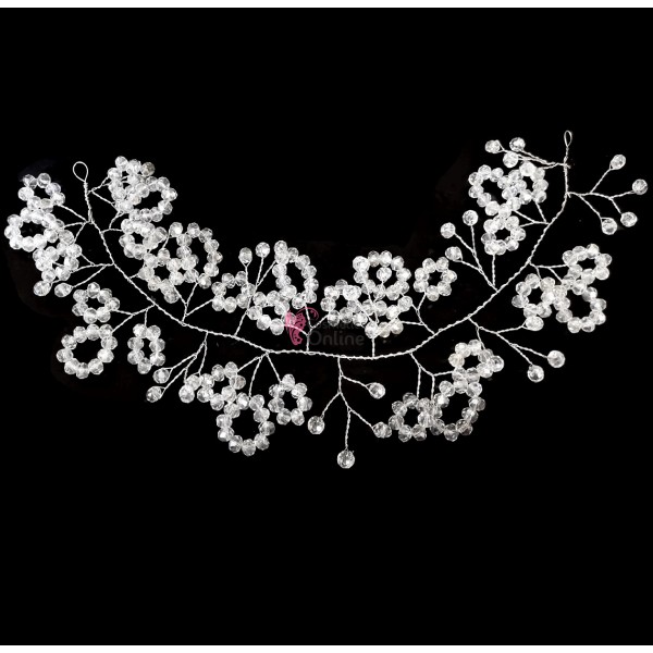 Accesoriu modern pentru decor par WED40D Argintiu cu cristale Hematite de 30cm